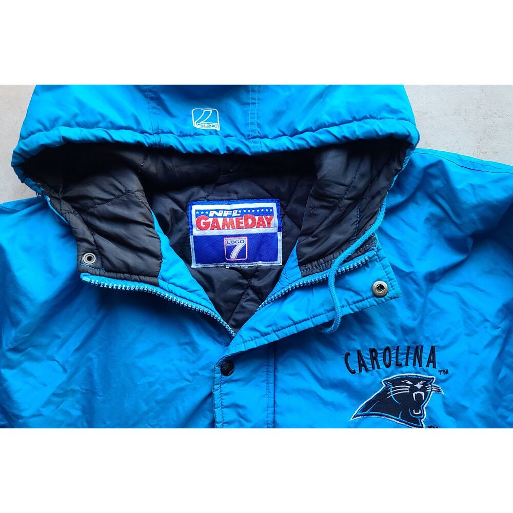 Carolina Panthers 90s GAME DAY Logo 7 puffer XL 2x teal NFL vintage - Picture 3 of 11